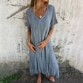 thumbnail image 4 of WTXUE Plus Size Dresses, A-Line Short Sleeve Vestidos Casuales Para Mujer V-Neck, Casual Spring And Summer Loose Skirt Cotton And Linen Dress Solid Mid-Length Women's Plus, Gray Size XL, 4 of 5