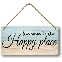 Welcome To Our Happy Place Sign House Door Wall Decor Welcome Signs For Front Door Home Sweet Home Door Wood Welcome Personalized Wooden Hanging The Patio Wall Decor Summer Porch Tin Sign Beach Wall
