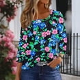 thumbnail image 6 of CYMMPU Women's Summer Fall Tunic Tops Vintage Swing Shirts Basic Tees Business Work Blouses Pleated Slanted Neck Floral Printed 3/4 Length Sleeve 2025 Clothes Green S, 6 of 7