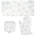 thumbnail image 1 of 1 set of Christmas Snowflake Pattern Heat Resistant Glove Kitchen Baking Glove Pot Holder Towel, 1 of 9