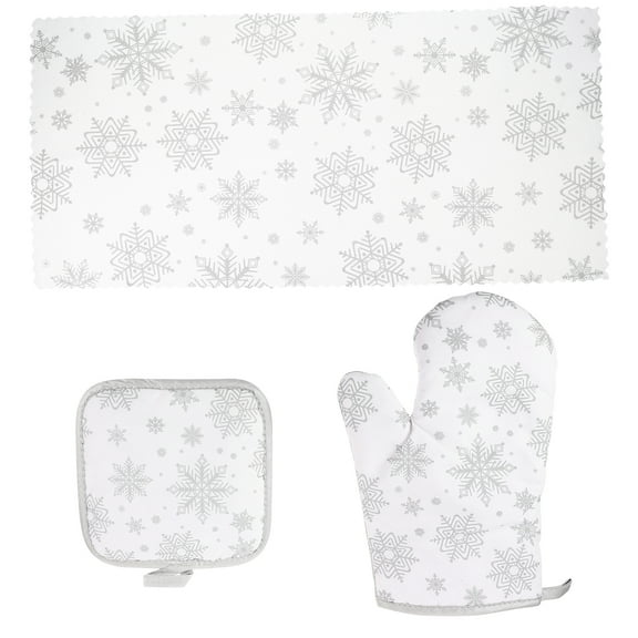 1 Ensemble de Gants de Noël Motif Flocon de Neige Résistants à la Chaleur Gants de Cuisson Support de Pot Serviette