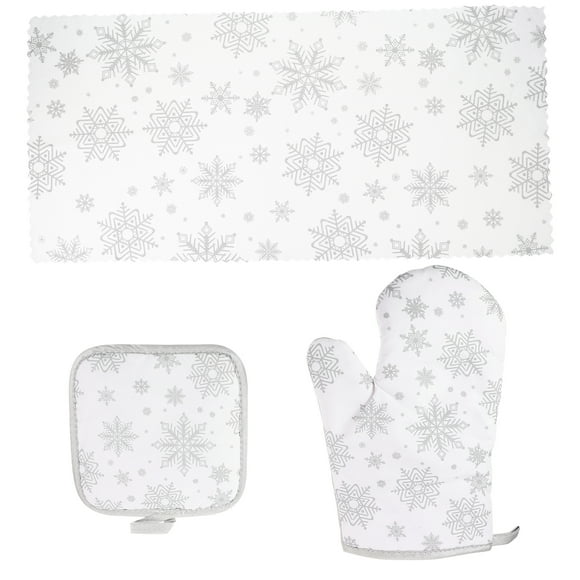 1 set of Christmas Snowflake Pattern Heat Resistant Glove Kitchen Baking Glove Pot Holder Towel
