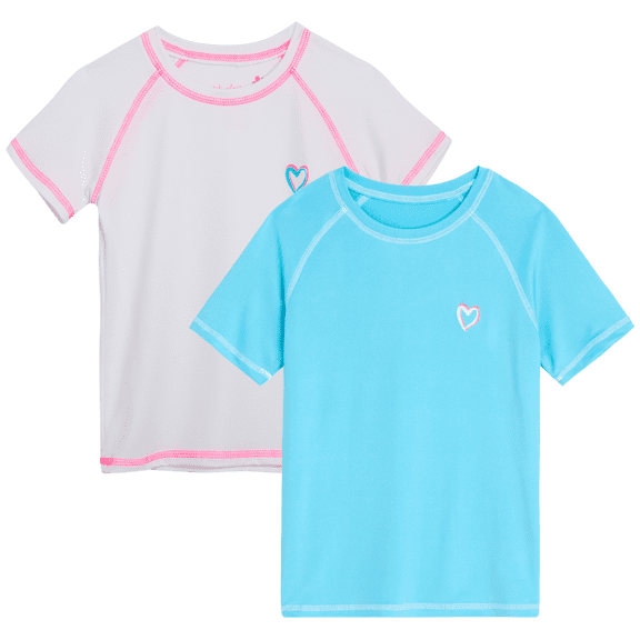 Girls' Rash Guard Shirt - 2 Pack UPF 50 Short Sleeve Quick Dry Swim Shirt (Size: 4-16)