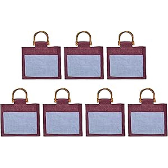 JUCOBEE 7-Pack Deep Red Jute Gift Bags with Cane Handles & PVC Window – 6.3″ x 5.11″ x 4.13 – Rustic Burlap Pouches for Bridesmaids, Wedding Gifts, DIY Favors – Eco-Friendly & Reusable