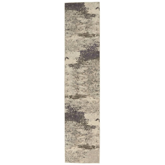 HomeRoots 480115 2 x 8 ft. Ivory & Gray Abstract Power Loom Non Skid Runner Area Rug
