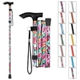 thumbnail image 1 of Bastón plegable MFE, portátil, ajustable en 5 niveles de altura, con diseño plegable, correa de muñeca y mango en T para hombres y mujeres, diseño floral rosa oscuro., 1 of 5