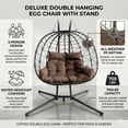thumbnail image 3 of Double Hanging Egg Chair with Stand, Patio Hammock Swing Chair for 2 Persons, Loveseat with Cushions & Headrest Pillows, Indoor Outdoor for Balcony, Garden, Bedroom, Brown, 3 of 8
