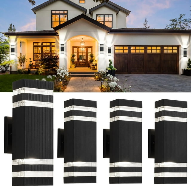 Lámparas de pared para exteriores tewei, 2 capas, 4 unidades, color negro, impermeables
