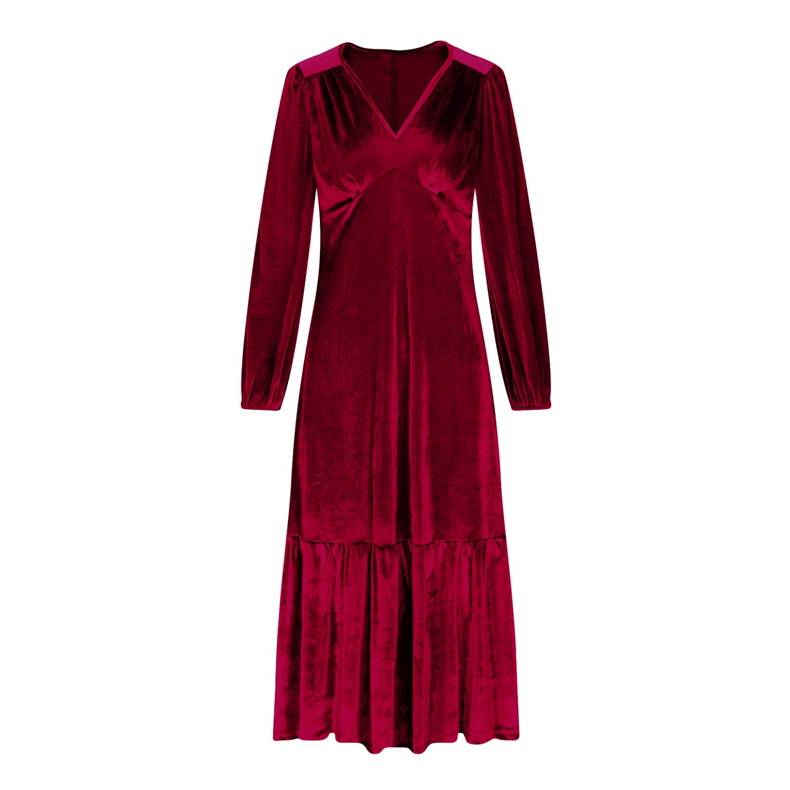 OSFVNOXV Maxi Dresses for Women Fall High Waist Lantern Sleeve Velvet Dress V-Neck Bodycon Tiered Flowy Long Cocktail Wedding Dating Dress
