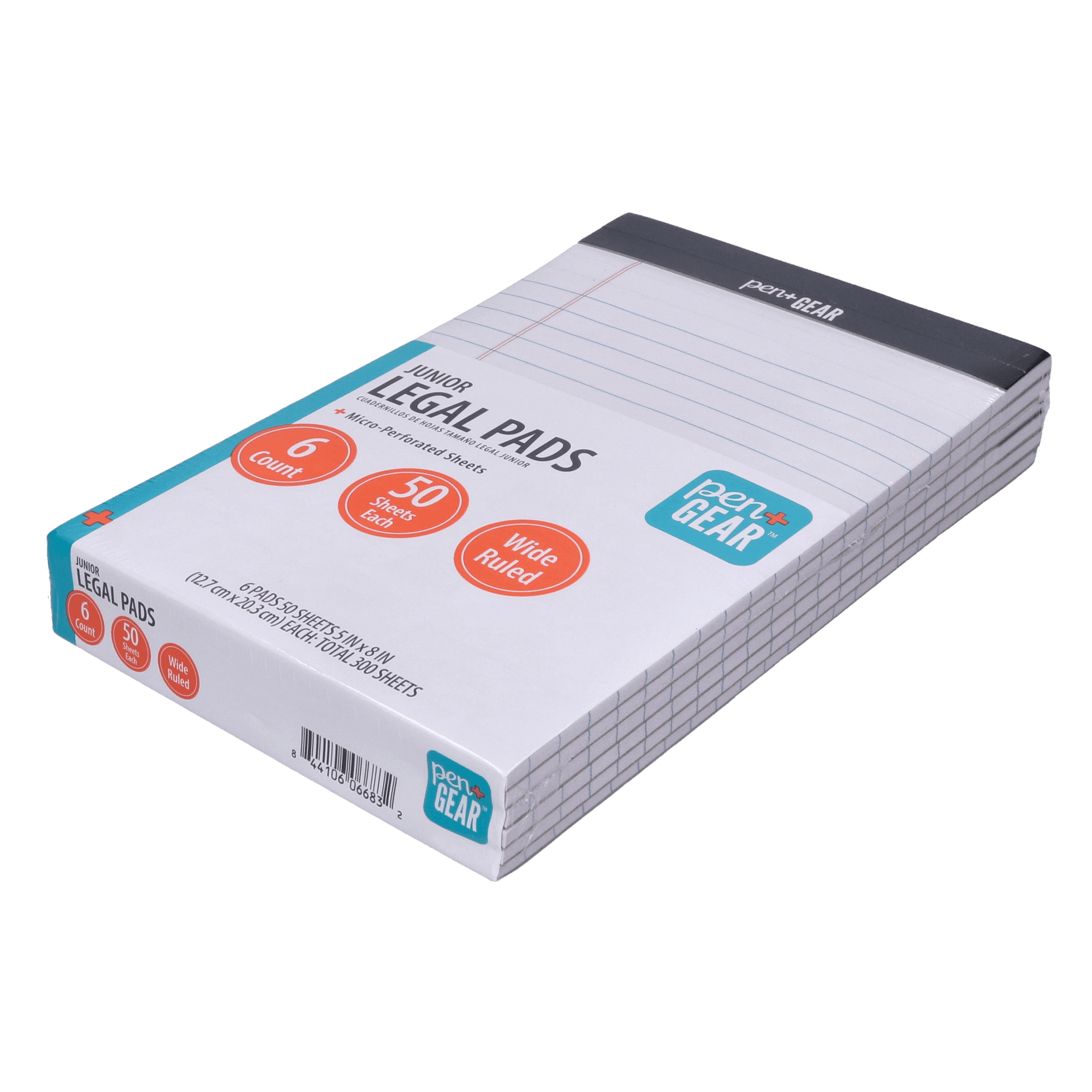 Pen+Gear Wide Ruled Junior Legal Pads, 5" x 8", White Paper, 50 Sheets Each, 6 Pack