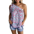 thumbnail image 1 of CEHVOM Women Casual Cold Shoulder Sleeveless Print Drawstring Tops Blouse, 1 of 7