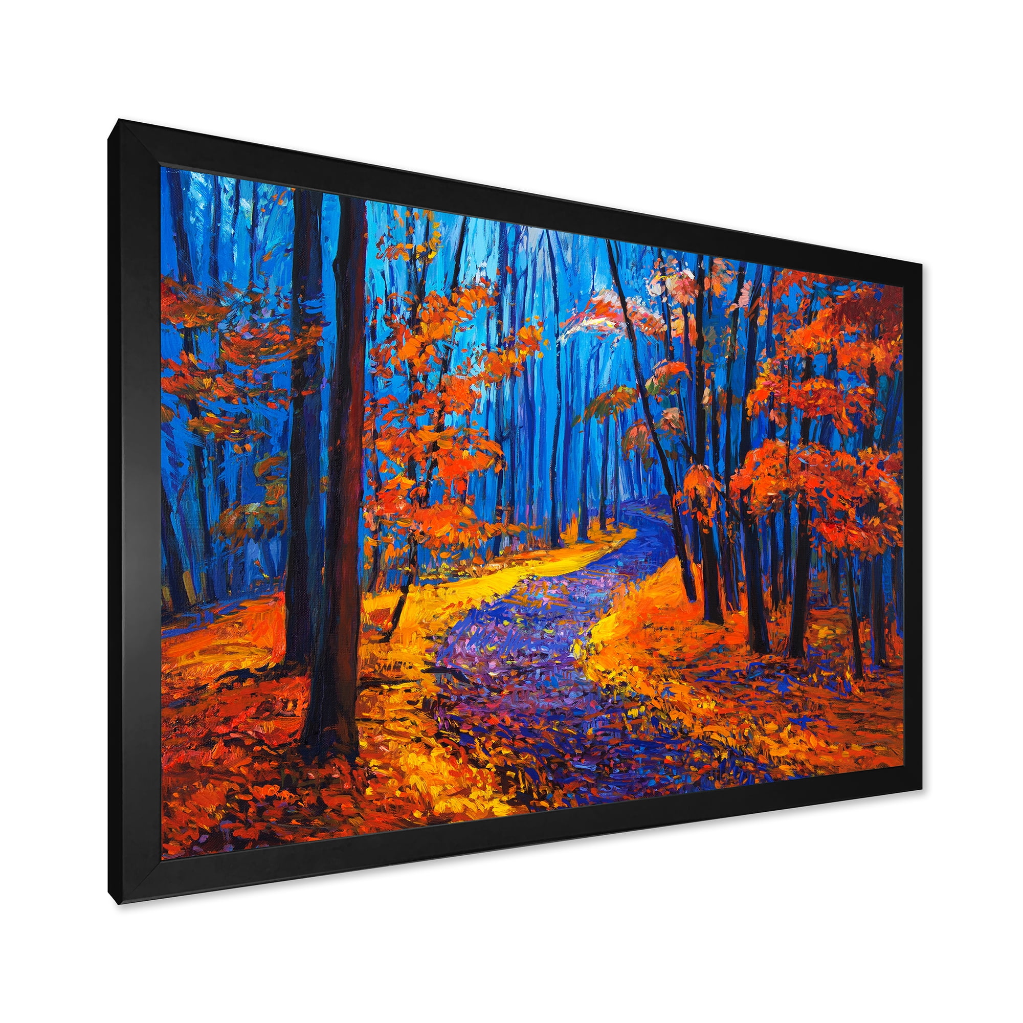 Designart 'Orange Autumn Landscape With Little Road I' Traditional Framed Art Print