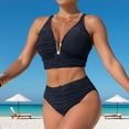 thumbnail image 6 of Levmjia Women's Two Piece Swimsuits Deep V Bikini Set Solid Color Tummy Control High Waisted Ruched Bathing Suits Beach Vacation, 6 of 8