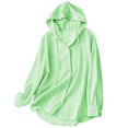 thumbnail image 2 of Women's Loose Fit Button Down Long Sleeve Hooded Stripe Print Blouse Jacket Comfy Breathable Versatile Casual Daily Wear Work Office Outfits | CSEONE,Green M, 2 of 6