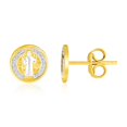thumbnail image 1 of Boucles d'Oreilles Médaillon Religieux Rond en Or Bicolore 14k, 1 of 2