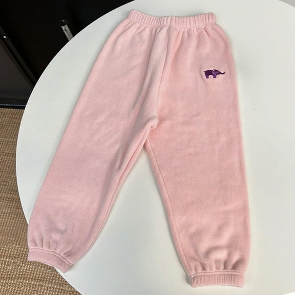 Eltusu Girls Fleece Sweatpants, Wide Leg Soft Elastic Waist Warm Jogger Pants Pink Size 10-12 T