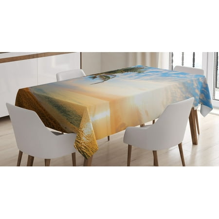 

Hawaii Tablecloth Calm Landscape Photo of Exotic Palm Trees on Sandy Beach Steady Sea Cumulus Clouds Rectangular Table Cover for Dining Room Kitchen 60 X 84 Multicolor by Ambesonne