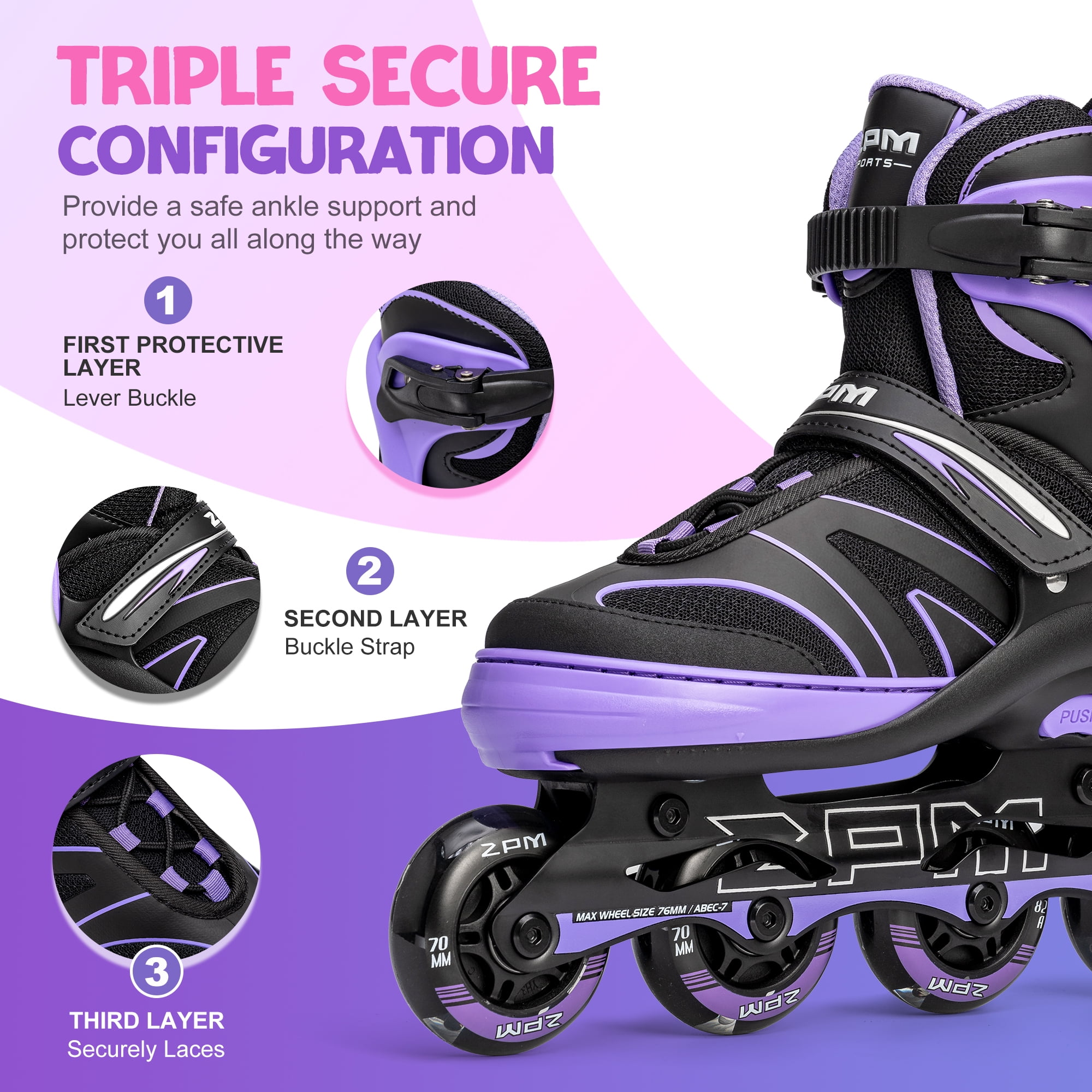 2PM SPORTS Kids Adjustable Inline Skates, Youth Inlie Skates for Girls Boys Women Ages 4-12 5-8 8-12 with Full Light Up Wheels