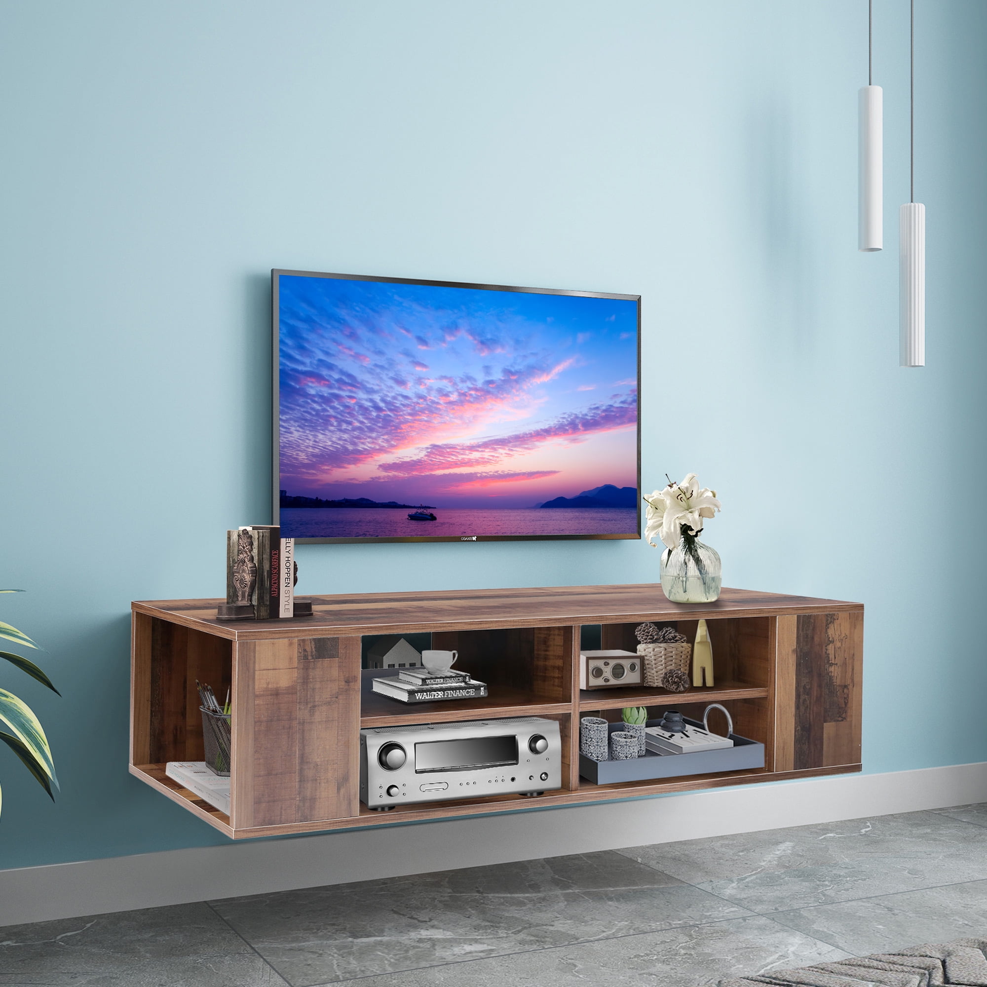 Wall Mounted TV Stand, Floating TV Stand Console for 55'' TV , Entertainment Center with 6 DIY