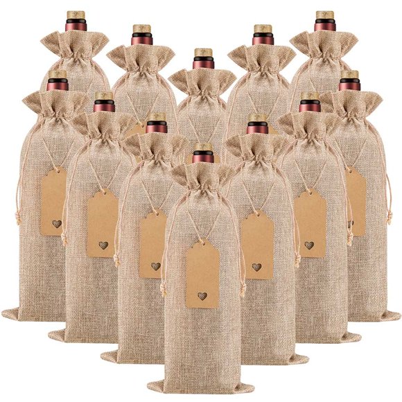 Homum 24 unidades de bolsas de regalo para vino de arpillera con etiquetas y cordones