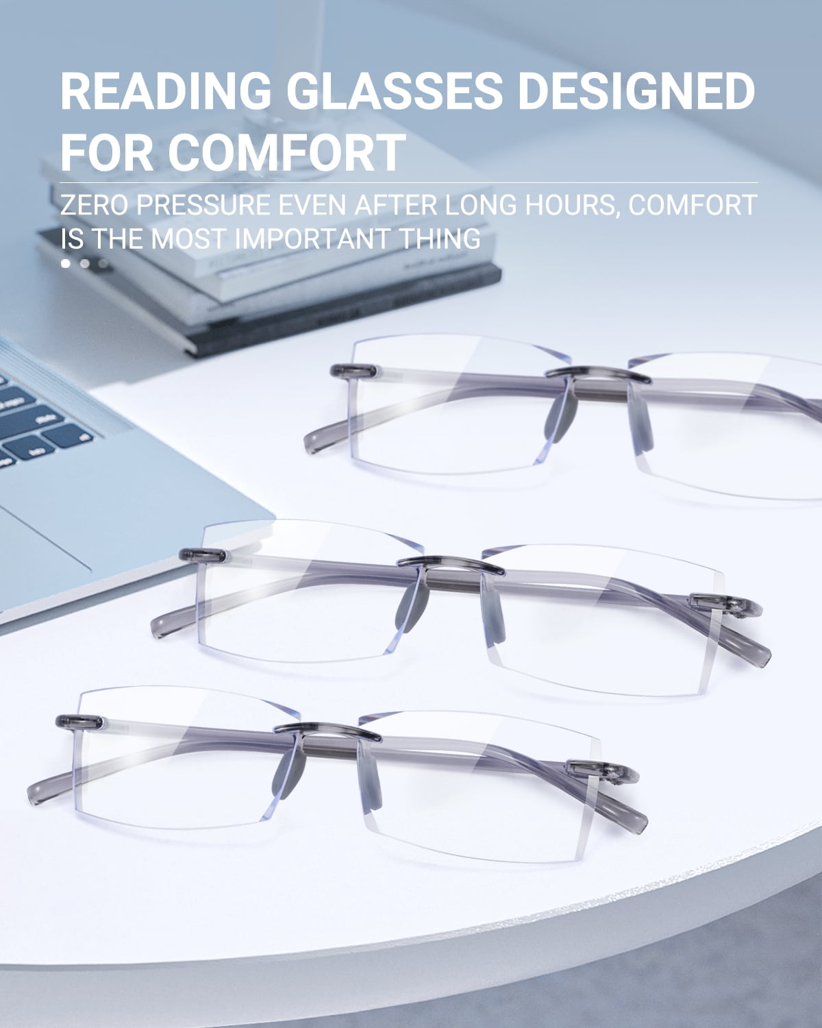 TERAISE Rimless Reading Glasses Comfortable Lightweight Frameless Reader Men Women Blue Light Blocking Computer Eyeglasses（Grey-250）