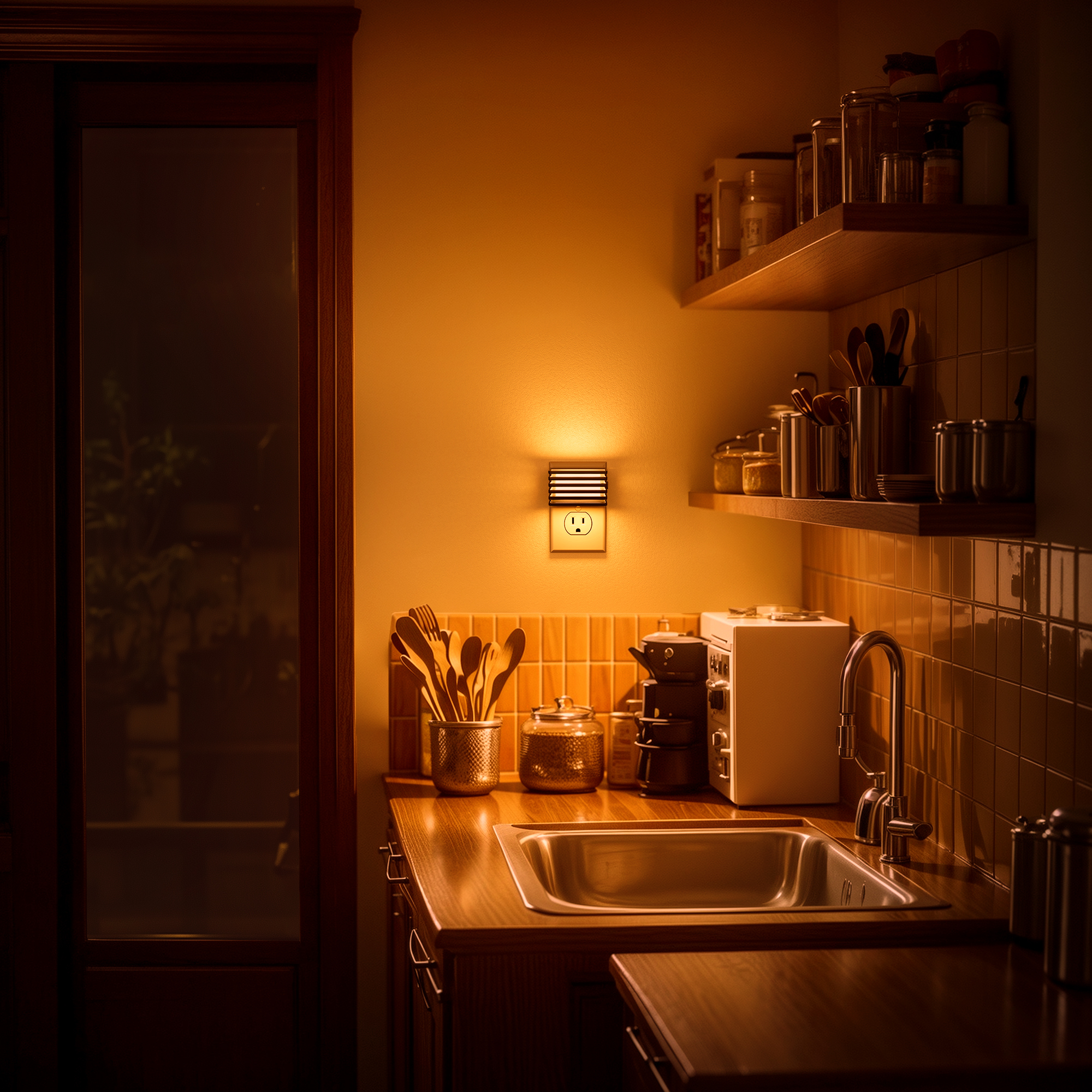 1W Plug-in Integrated LED Night Light with Dusk-to-Dawn Sensor, Up & Down Glow, Amber Warm White 2000K Dimmable , Black, 2-Pack