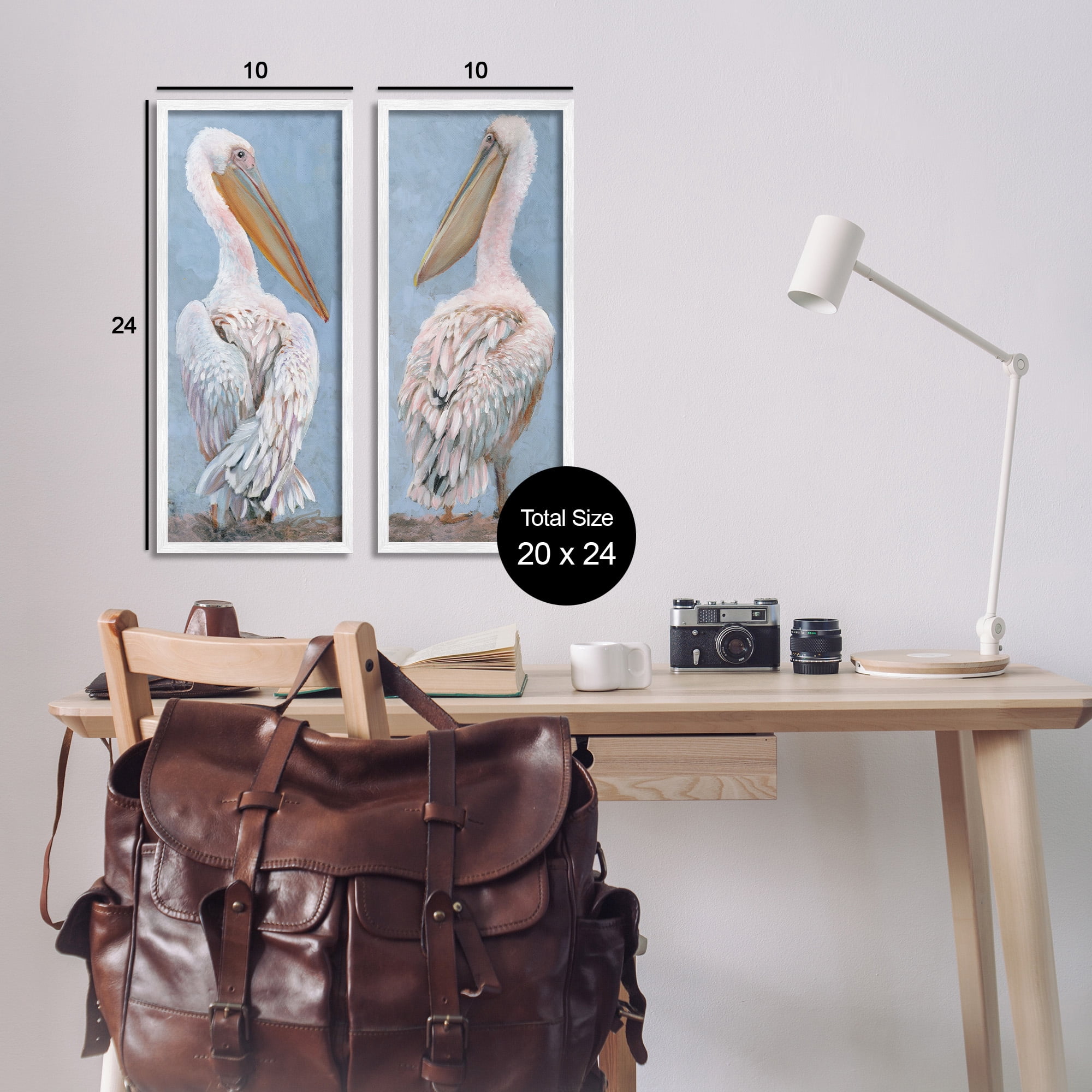 Stupell Industries Classic Pelicans Gazing Animals & Insects Painting White Framed Art Print Wall Art, 10 x 24, Set of 2