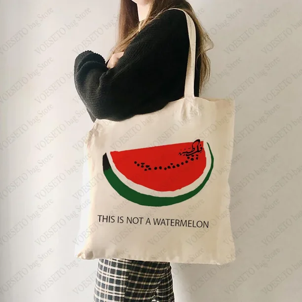 Bolso de mano con patrón de sandía para mujer, contra la guerra de lona bandolera, bolso de compras reutilizable, el mejor regalo para la Paz