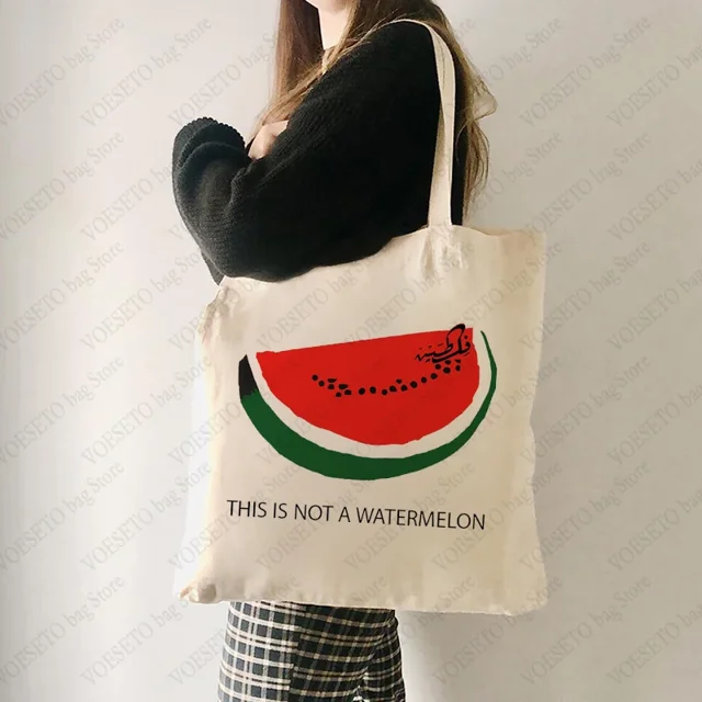 Bolso de mano con patrón de sandía para mujer, contra la guerra de lona bandolera, bolso de compras reutilizable, el mejor regalo para la Paz