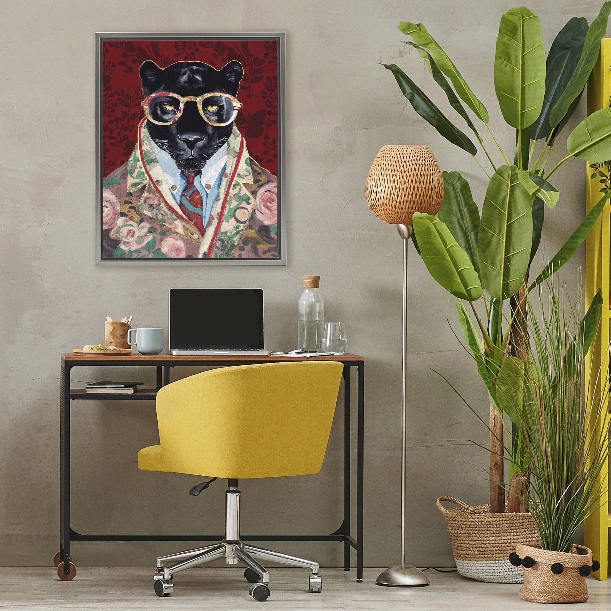 Stupell Industries Fashionable Scarlet Panther Gray Framed Floater Canvas Wall Art, design by Svetlana Aleynikova