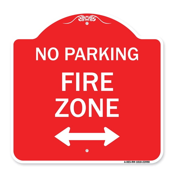 SignMission A-DES-RW-1818-23990 18 x 18 in. Designer Series Sign - Fire Lane with Bidirectional Arrow, Red & White