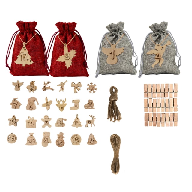 Advancent 24 piezas bolsas de calendario de Navidad DIY dulces aperitivos almacenamiento de regalo decoración del hogar de vacaciones con pegatinas Clips Kits de decoración para fiestas D Advancent HA010040-04B
