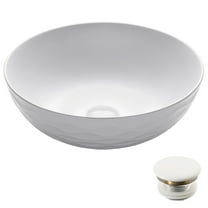 KRAUS Viva Round White Porcelain Ceramic Vessel Bathroom Sink with Pop-Up Drain, 16 1/2 in. D x 5 1/2 in. H