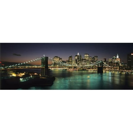 Brooklyn Bridge & Lower Manhattan At Dusk From Manhattan Bridge Poster Print, 44 x 15 -