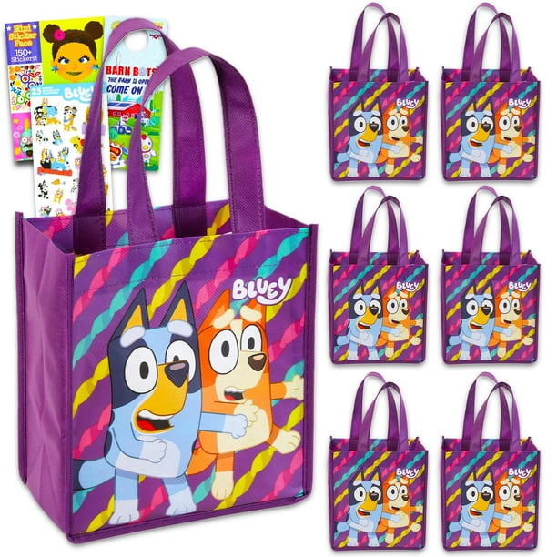 Juego de bolsas para regalos de fiesta Bluey, 6 bolsas reutilizables de 20 x 18 x 10 cm