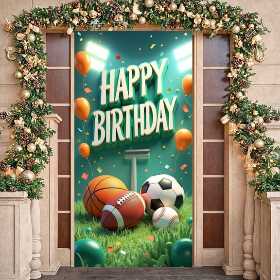 Sports Theme  Banner Colorful Design Sports Birthday Display Balloon Decoration Confetti Elements Birthday Party Backdrop for Birthday Party Sports Theme Party Kids Party