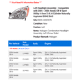 thumbnail image 2 of Left Headlight Assembly - Compatible with 2005 - 2006 Honda CR-V Sport Utility 4-Door 2.4L 4-Cylinder Naturally Aspirated DOHC GAS, 2 of 2