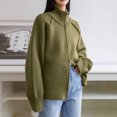 thumbnail image 7 of Women's Stand Collar Cardigan Long Sleeve Zipper Front Sweater Raglan Casual Fall Outerwear Jacket Coat Green, Free Size, 7 of 7