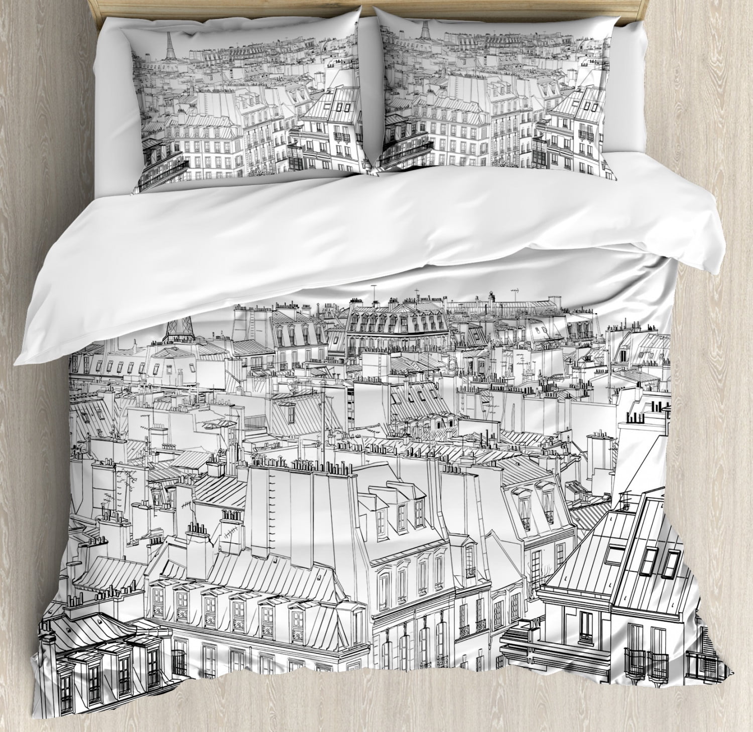 Eiffel Tower Duvet Cover Chic Paris Theme Comforter Cover Modern French Style Bedding Set for Kids Adults Gray Romantic Paris Bedspread Cover Ultra Soft Room Decor King Size Bedclothes Zipper