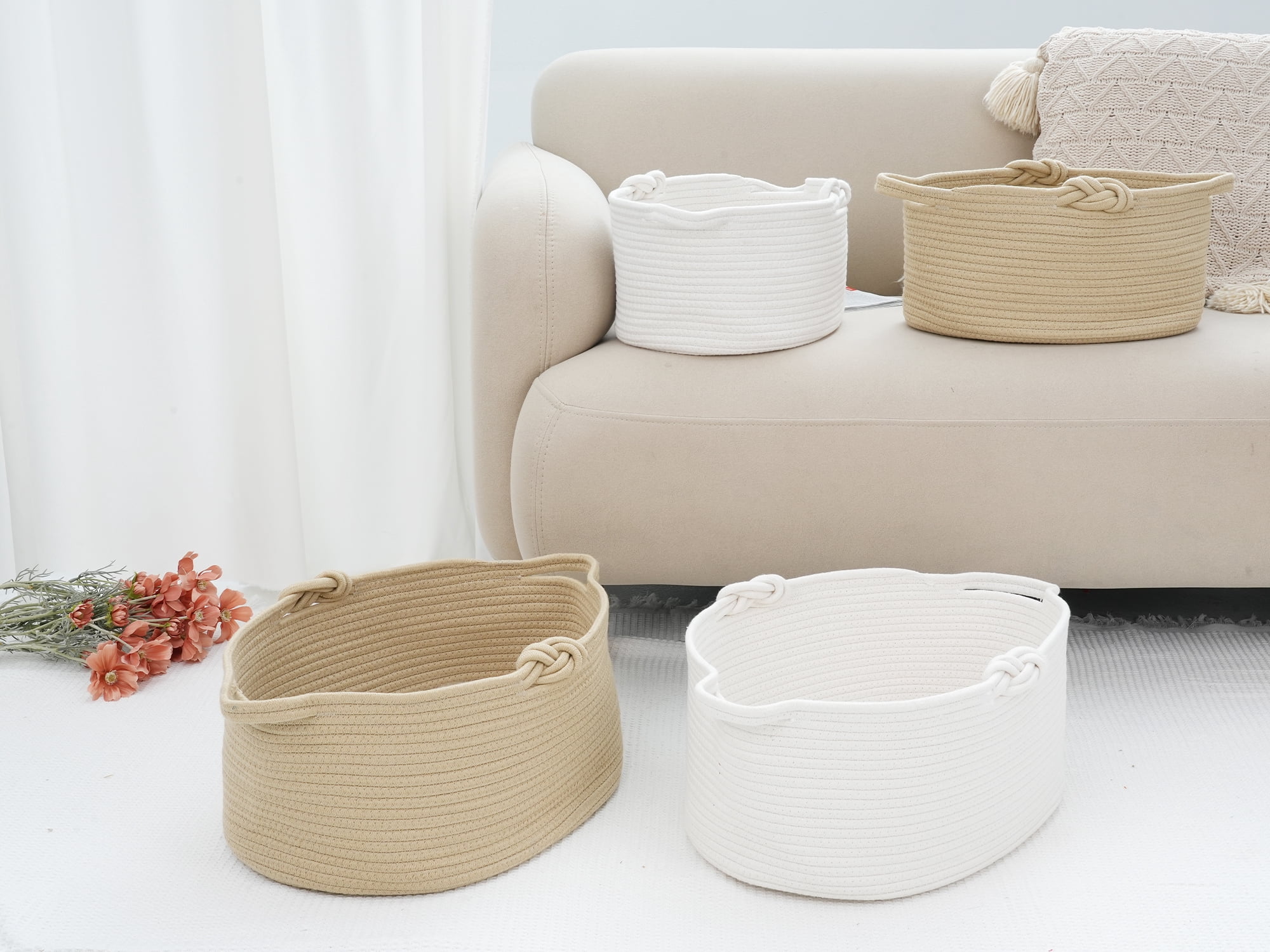 Unique Bargains 1 Pack Woven Storage Basket Bin with Handle for Clothes, Shoes Brown L