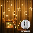 thumbnail image 2 of Cortina de luz con forma de luna y estrellas, cadena de luces para ventana, control remoto, iluminación impermeable, color blanco cálido, 2 of 5