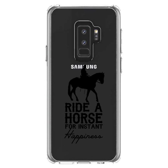 DistinctInk Clear Shockproof Hybrid Case for Samsung Galaxy S9  PLUS (6.2" Screen) - TPU Bumper Acrylic Back Tempered Glass Screen Protector - Ride A Horse for Instant Happiness
