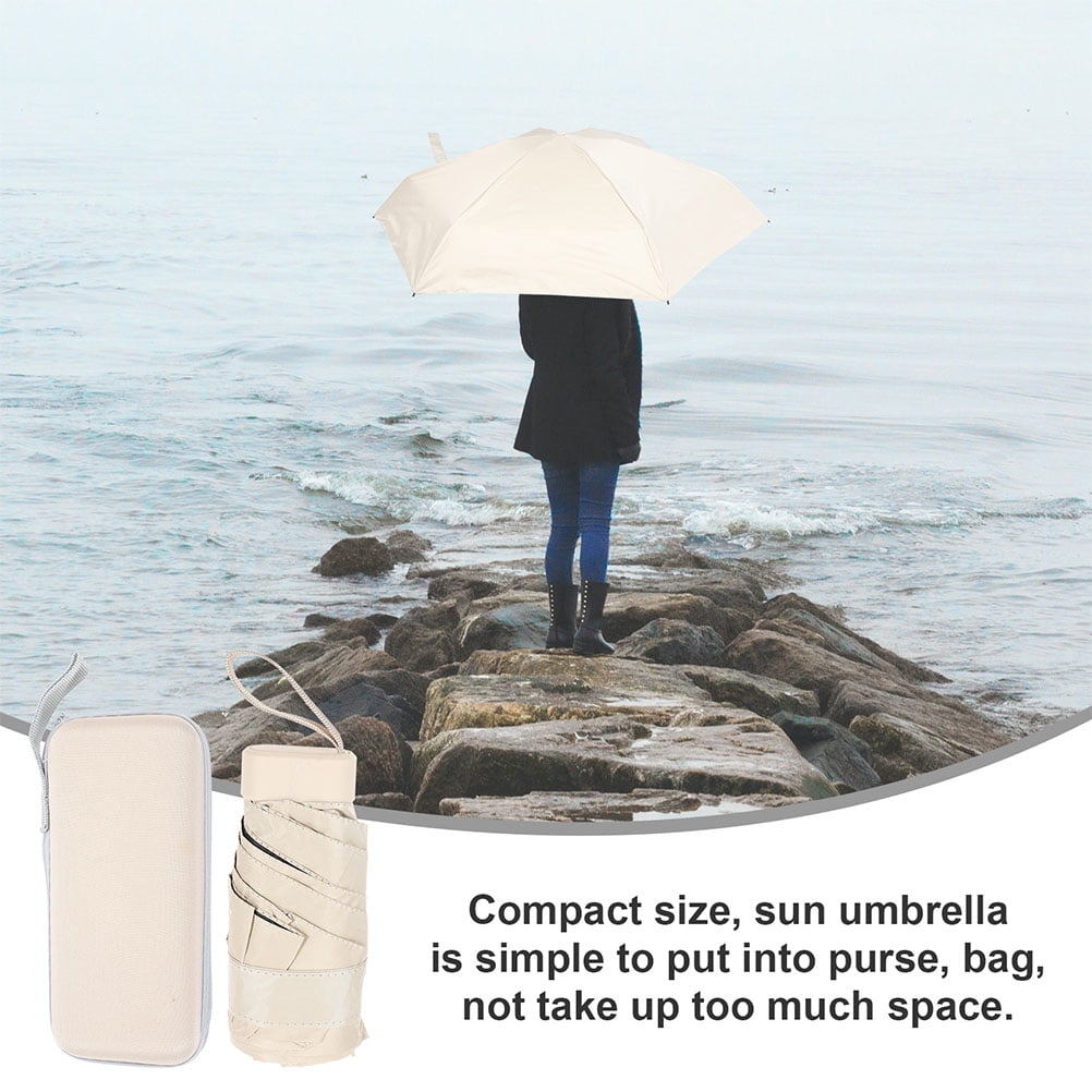 Raindrops Small Automatic Folding Travel Umbrella with Breeze Vent - Compact Beige Rain