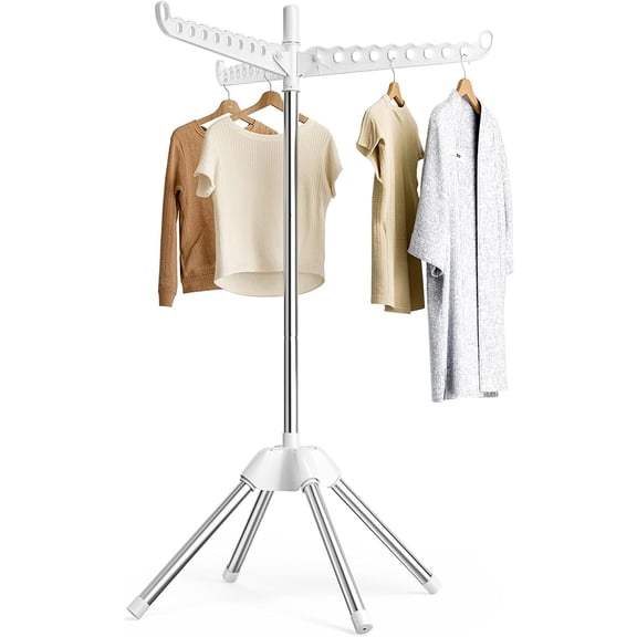 Januofit Rotatable and Foldable Clothes Drying Rack, Space Saving Free Standing Laundry Drying Rack for Indoor, Balcony, 1 Layer