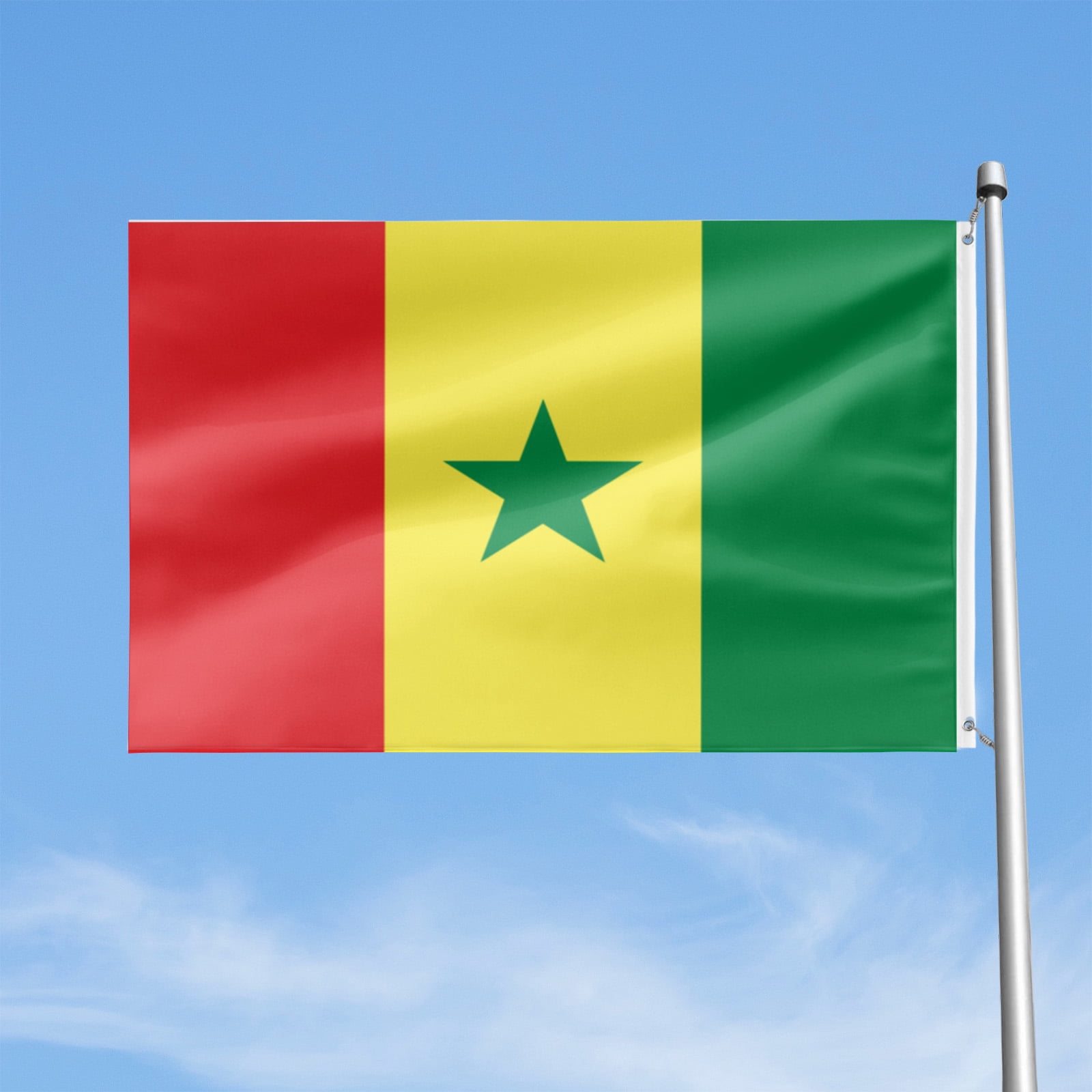 Livetty Double Sided 3 layers Flags 4.85x8 Ft Senegal Flags Banner for Yard Decoration Garden Display For World Soccer Play