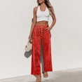 thumbnail image 7 of Delayuji Women's Wide Leg Pants Printed Summer Casual Palazzo Pants Drawstring Loose Fashion with Button High Elastic Waisted Pants Trousers With Pockets, 7 of 7