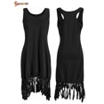 thumbnail image 5 of Spencer Women's Summer T-Shirt Dresses Casual Plain Sleeveless Mini Tassle Tank Dress Beach Bikini Cover Up (L, Black), 5 of 8