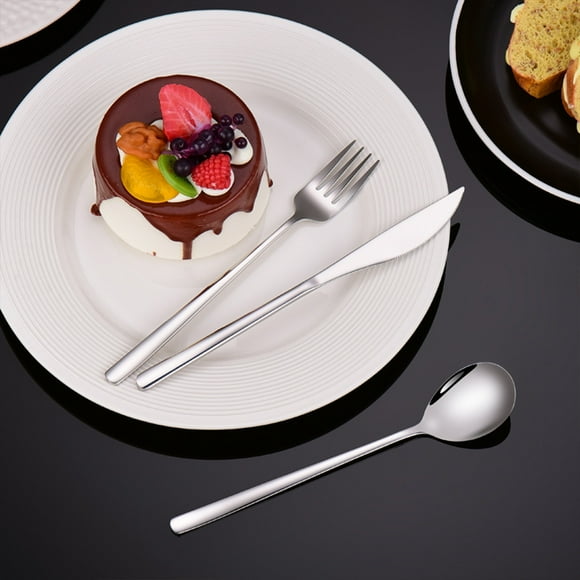 Juego de cubiertos de acero inoxidable | Cuchillo Tenedor Cuchara de estilo europeo occidental | Mango delgado ergonómico | Utensilios de plata duraderos | Fácil de limpiar sin decoloración | 3