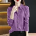 thumbnail image 2 of Women's Solid Color Button Down Collar Long Sleeve Sweater Cardigan Casual Work Office Business Outfit Fashion Essential Gift for Women | CSEONE,Purple L, 2 of 9