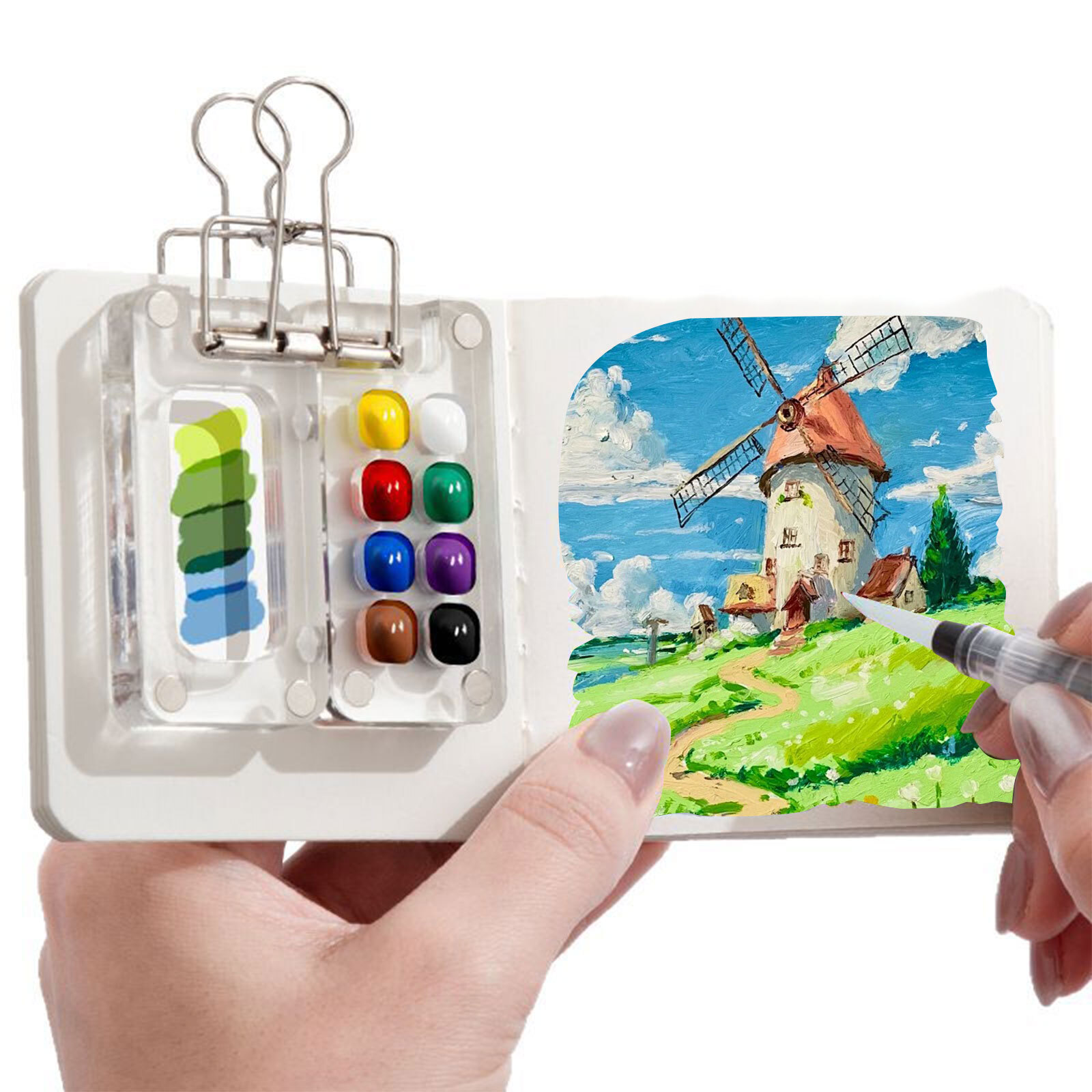 Mini Watercolor Set, Portable Travel Watercolor Painting kit, Sketchbook Palette, Wooden Palette Box, Portable Watercolor Set, Convenient For Artistic Creation, Gift for Painters and Artists